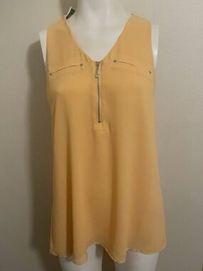 Sleeveless V-Neck Zip Top Mustard naked zebra size M Sheer Tank Yellow new